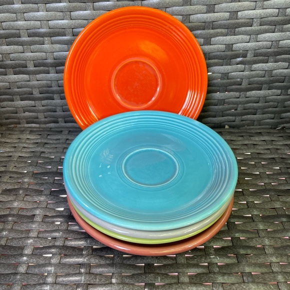 5 Vintage Fiestaware Tea Coffee Cup Saucer Plate 6" Blue Red Gray Green Mauve - Picture 3 of 4